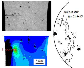 3D interaction between porosity and fatigue crack evolution in aluminium alloys characterised by x-ray tomography and FE modelling.